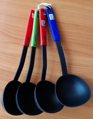 Soup spoon with coloured plastic handle 30cm (price per piece)