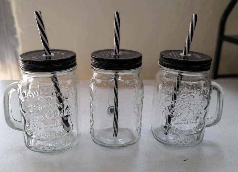Mason jars 500ml with straws 3pcs BLACK