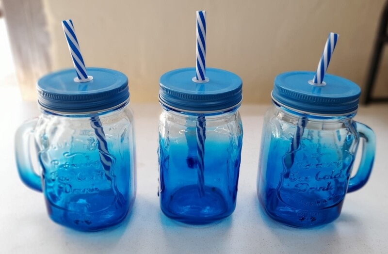 Mason jars with straws 500ml BLUE