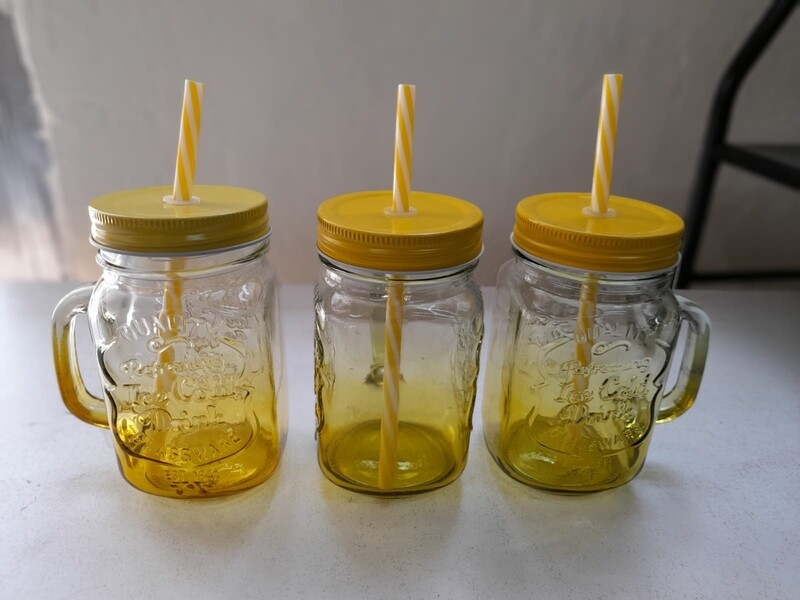 Mason jars with straw 500ml 3pcs. YELLOW