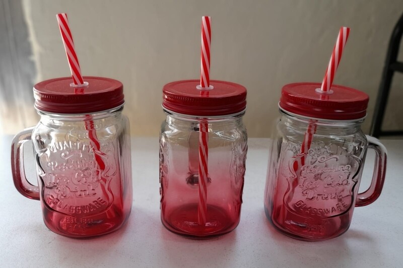 Mason jars 500ml with straws 3pcs RED