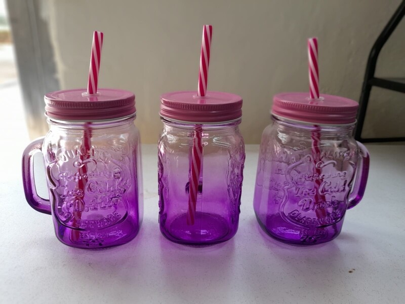 Mason jars 500ml with straws 3pcs PINK