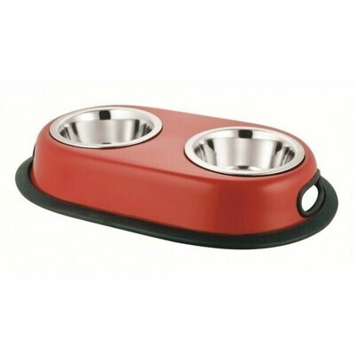 Ankur Mild Steel Colored Anti Skid Twin Oval Dishes FOR PETS. Medium