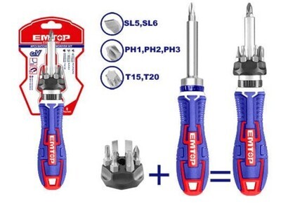 EMTOP 8 Pcs ratchet screwdriver set 1pcs High Quality Ratchet Handle #ESDRH0802