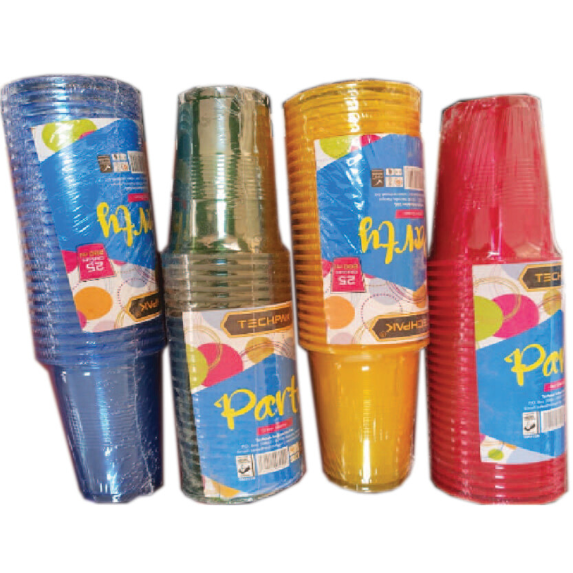 Coloured Disposable Plastic Cups - 25pcs - 300ml - Vibrant Assorted Colors