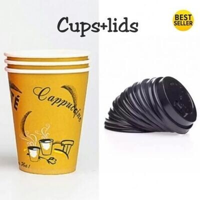 Kitchen 350ml Disposable Coffee/Tea Cups With Lids - Take Away Cups - 25pcs Pack