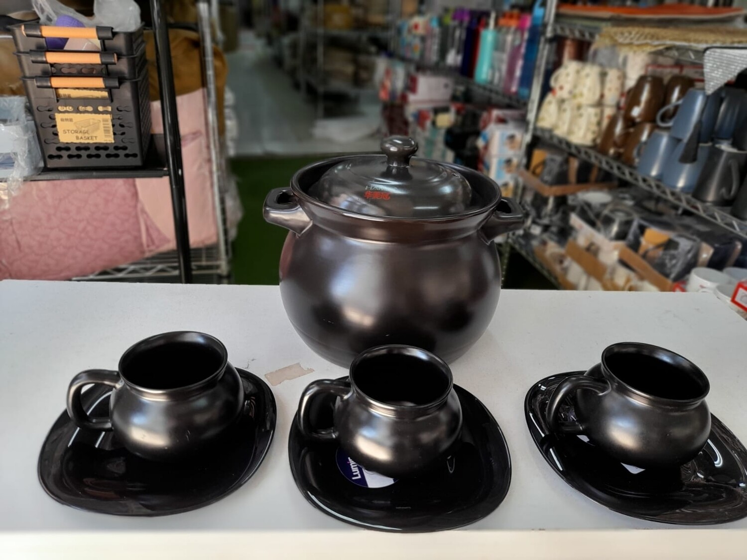 Soup set 1 ceramic soup pot 6L +3 pot cups +3 saucers