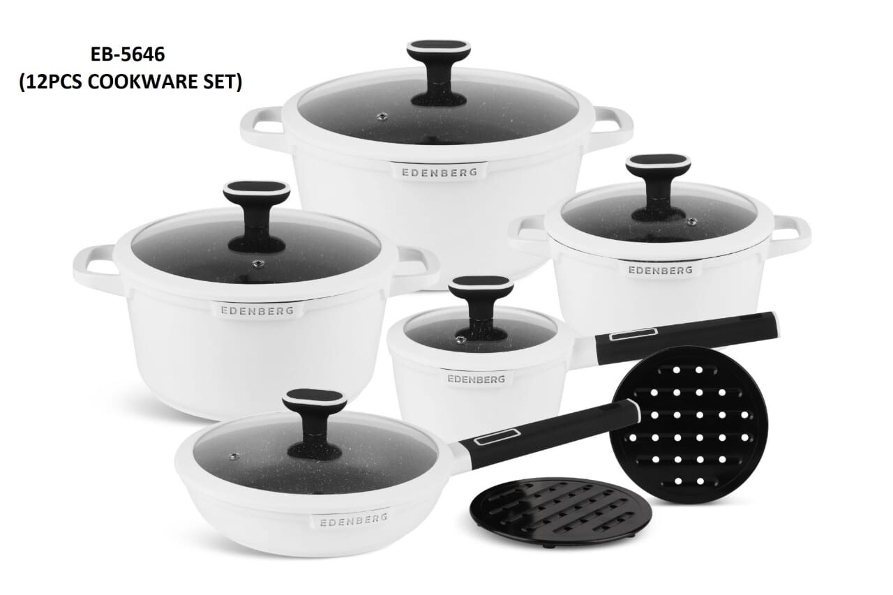 Edenberg 12pcs cookware set matt white with black handle EB-5646