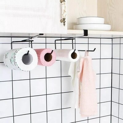 Under Shelf Double Kitchen Paper Towel Holder - Stainless Steel, Wall-Mounted, Space-Saving