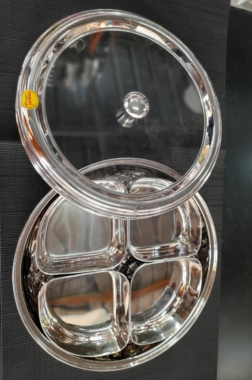 Ramson stainless steel round 4 in 1 candy tin with glass kid Masala dabba 24cm