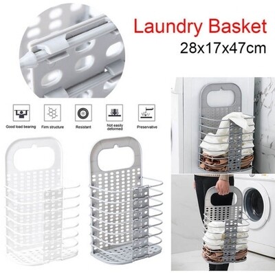 Foldable laundry basket with wall hooks size 26x17x47cm