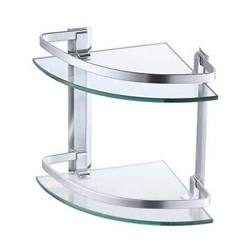 Sterling Bathroom Glass Corner Shelf Shower 2 tier Aluminum Basket Organizer