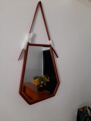 Mirror brown 50X60cm with leather hanging strap #P003