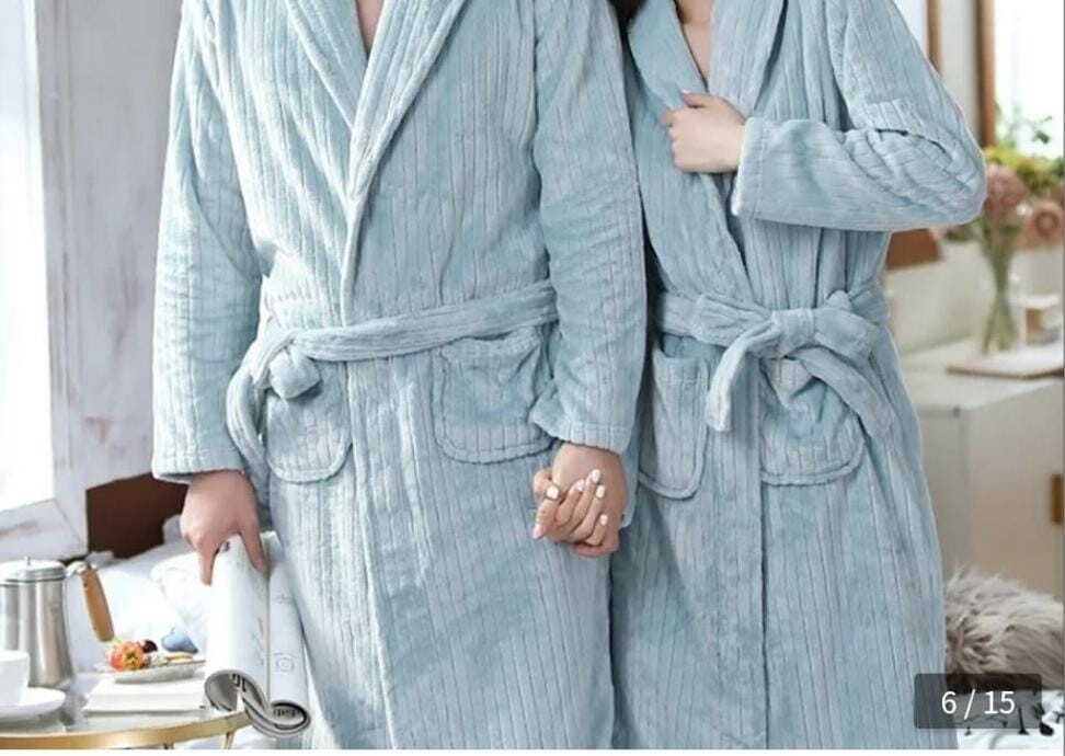 Generic Bathrobe Fashion Unisex Fleece warm robe Long sky blue