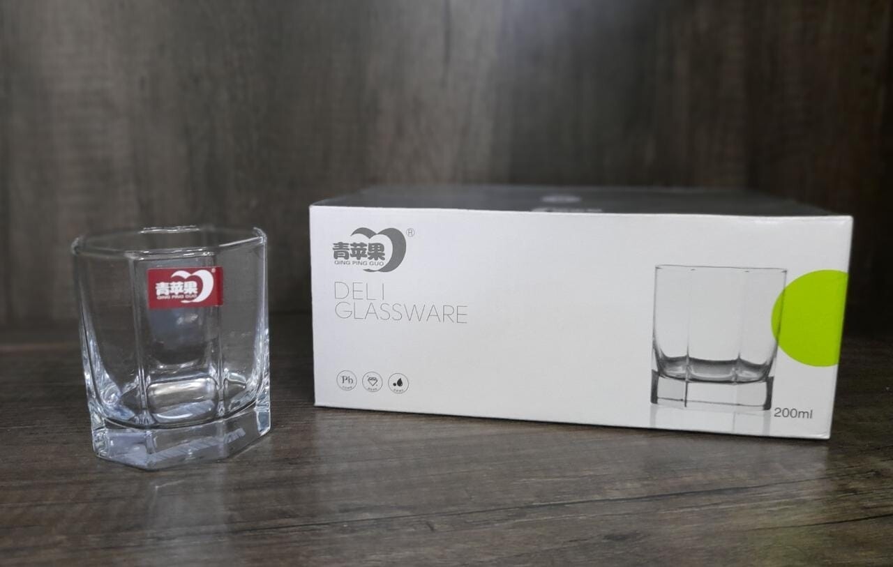 Exquisite Deli Glassware: 200ml Hexagonal Whisky Glass Set (6pcs)