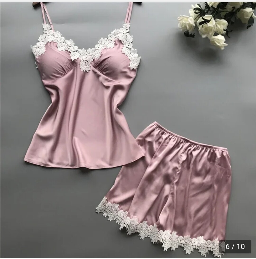 Silk Sexy Lingerie set 2pcs set. Size S to XXL, Sexy Lingerie Sleepwear, shorts Pink
