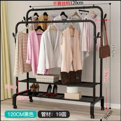 Movable Clothing Rack with Wheels Double Rails Clothes Rack Rolling Rack for Indoor Bedroom Clothes Rack Max Load 50kg Shelf on Wheels