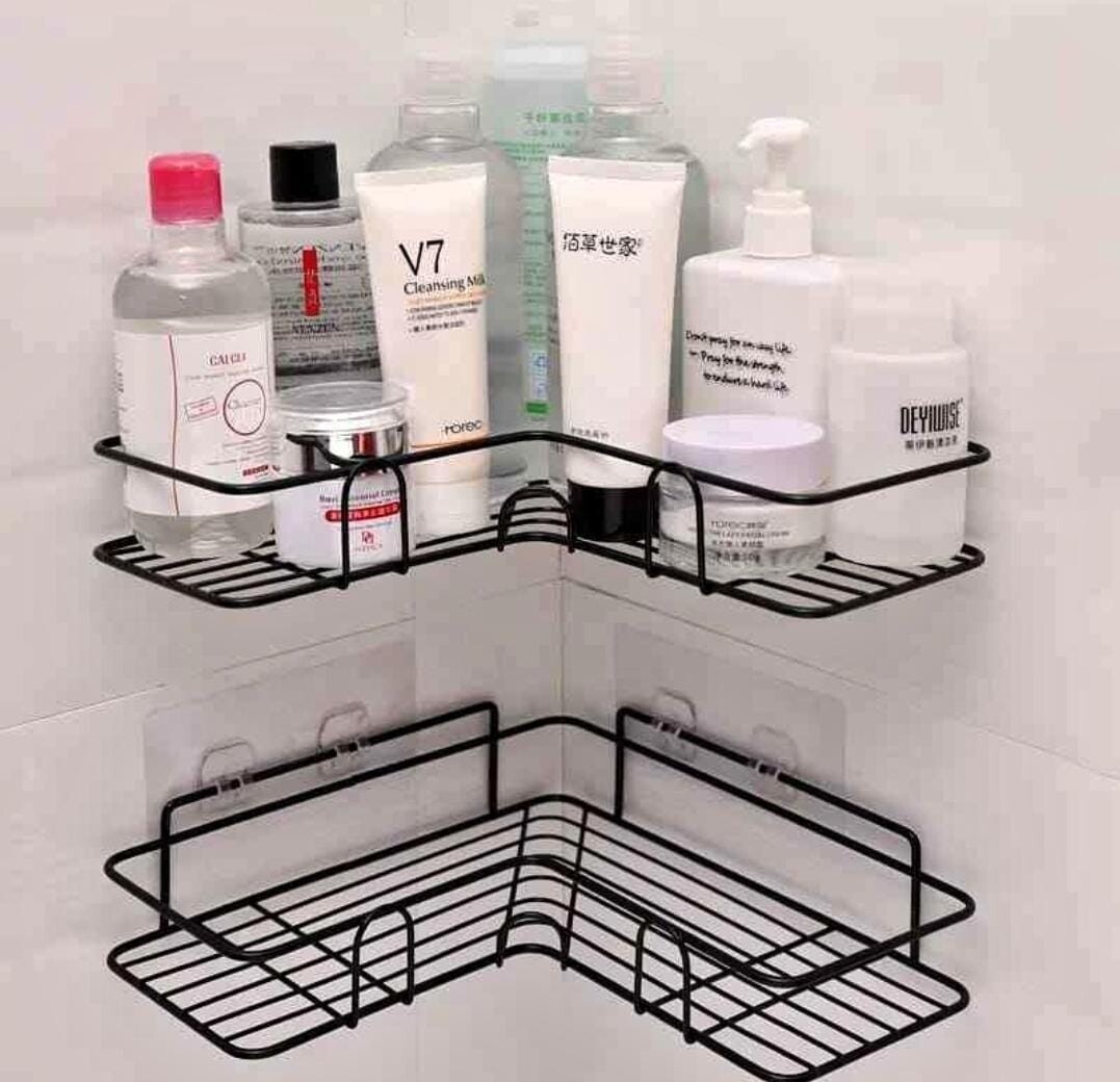 Metallic corner triangular bathroom organizer, Corner Shower Caddy, Shower Organizer, Corner Shower Shelf ,Stick by adhesive stickers. BLACK NZ