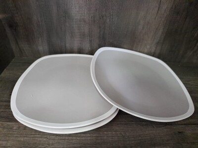 Ceramic 11&quot; square plates grey with white rim 6pcs KitchenPro