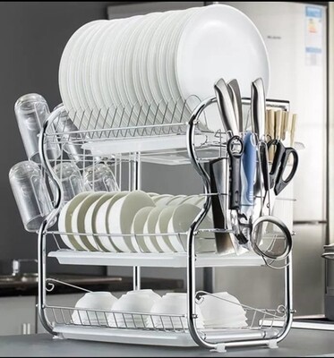 Generic Stainless steel 3 layer dish rack with extra cups and cutlery compartments