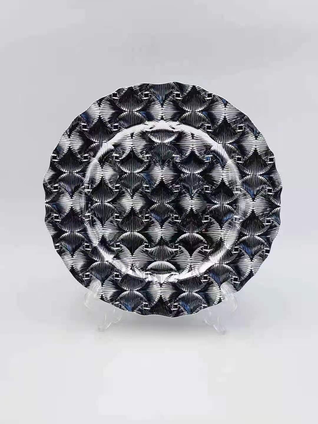Silver Charger plates 32cm with many design. use in gift wrap