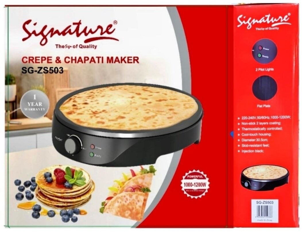 Signature chapati maker Electric, Precise Temperature Control for Perfect Blintzes, Pancakes, Eggs, Bacon and more,30.5cm Non-Stick Grill Pan.SG-Z503 1000-1200W