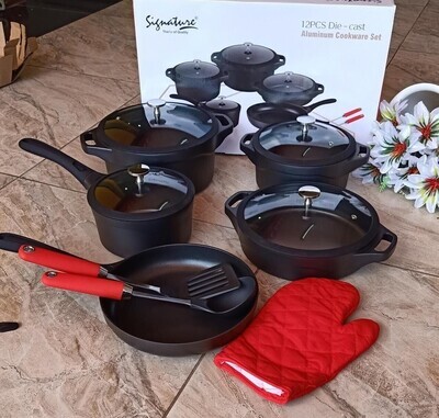 Nonstick cooking pot - Signature 12pcs Die-Cast Cookware Set SG-DCCS12-B (Black)