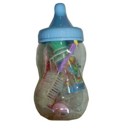 Baby gift set in a giant bottle, 1 bottle, 2 brushes, 1 bib, cotton buds, breast pump