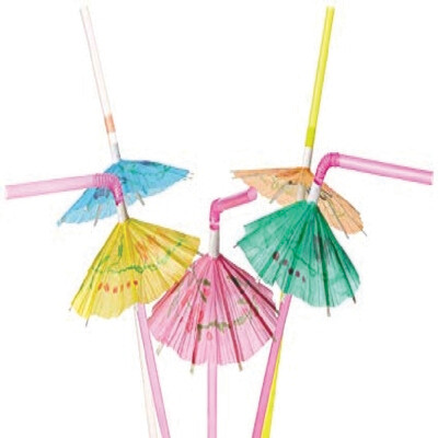 Umbrella straws assorted colours 12pcs BAG S007