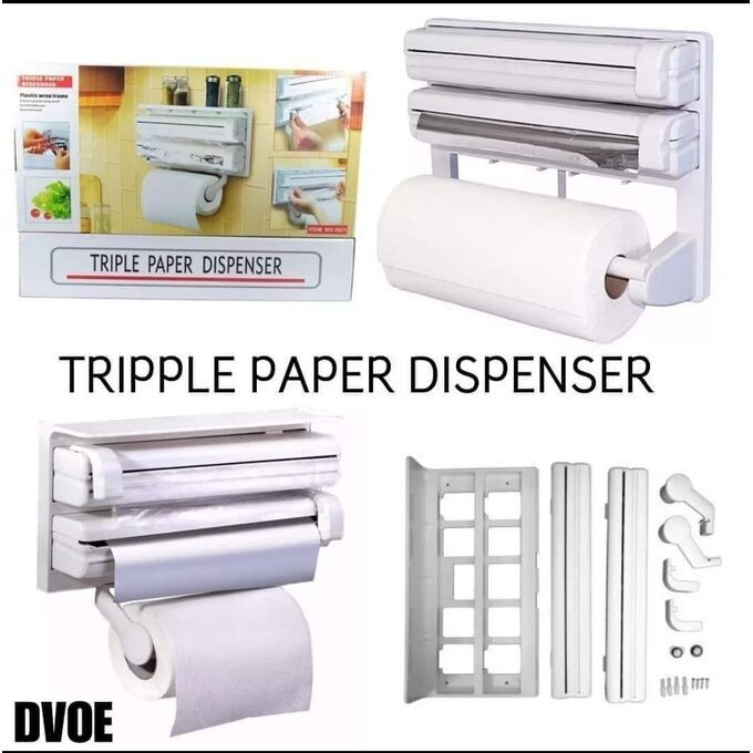 Big size Triple paper dispenser with top shelf for soaps, air fresheners etc.