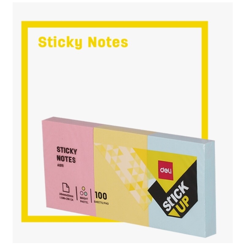 Deli A011 stick-up notes 2&quot;x1.5&quot; bright pastel colours 300sheets