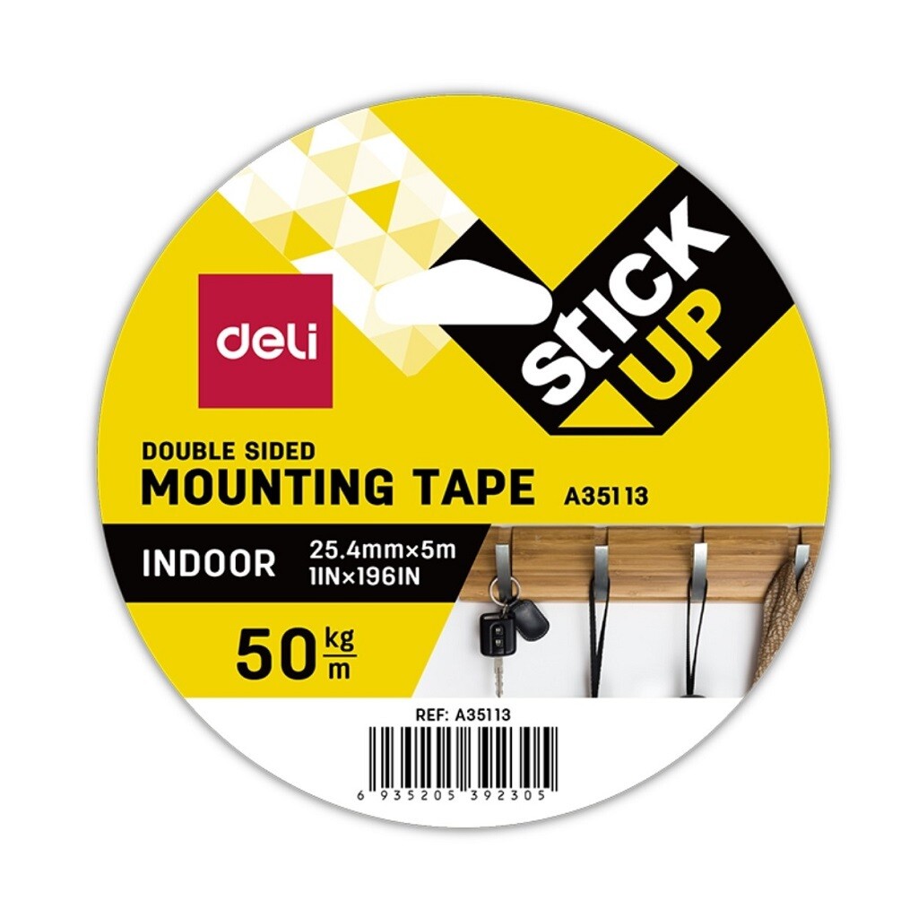 Deli mounting tape 1&quot;x5M A35113. Strong double sided foam tape for multiple bonding and holding