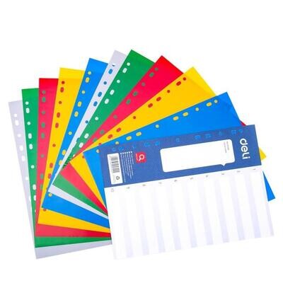 DELI G1711 File divider index PVC assorted colours NOS. A-Z