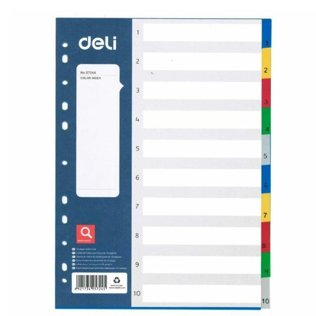 DELI E5724A File divider index PVC assorted colours NOS. 1-10