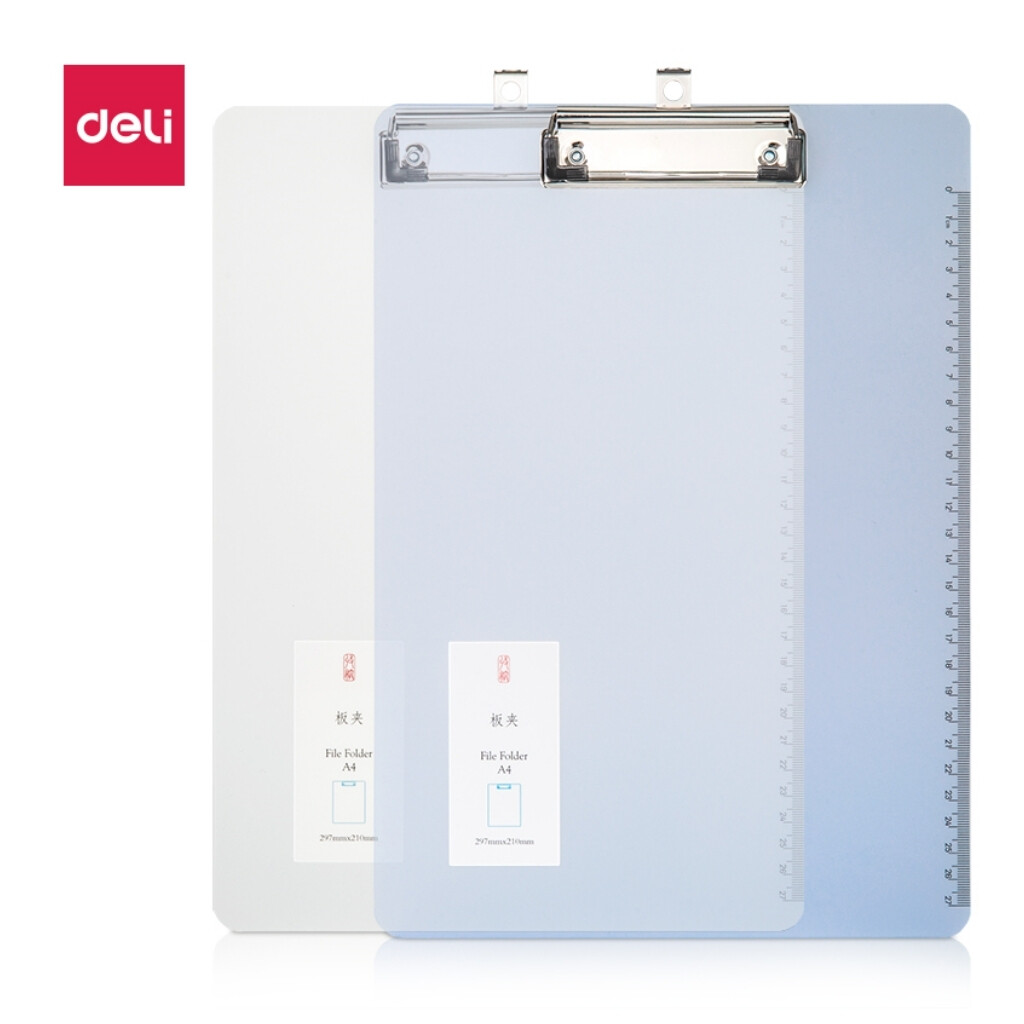 DELI 72605 sturdy A4 plastic translucent clipboard with handy ruler marking on the side