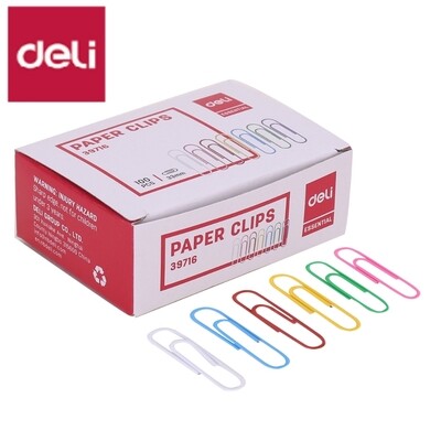 DELI E39716 plastic assorted colour paper clips 33MM 100 pcs