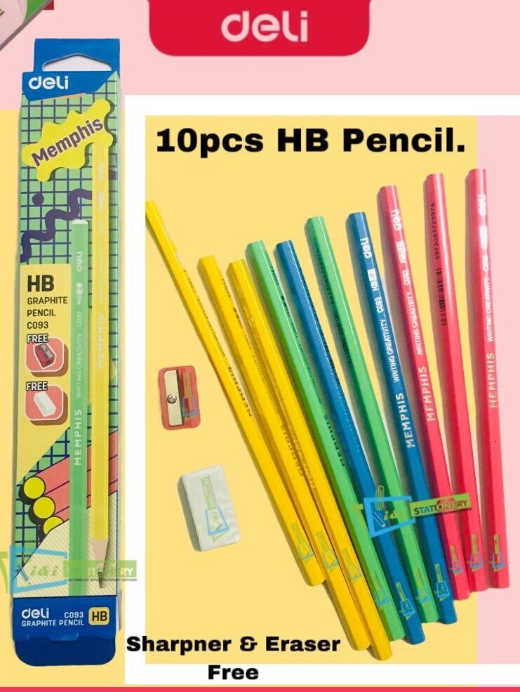 DELI C093 HB pencils with free sharpener &amp; eraser PKT OF 10PCS