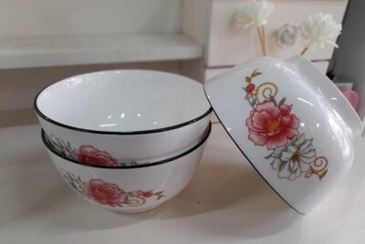 Ceramic flower bowl BLACK RIM 5.8" . 3pcs value set #1021 cereal bowls