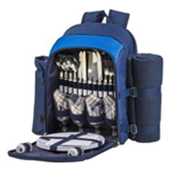 Generic Picnic Backpack for 4 with Premium Stainless Steel Tableware - Complete 4 Person Picnic Basket Set w/Insulated Food Cooler Bag, Wine Opener, Cheese Board, Cutlery. Thermal backpack PB103