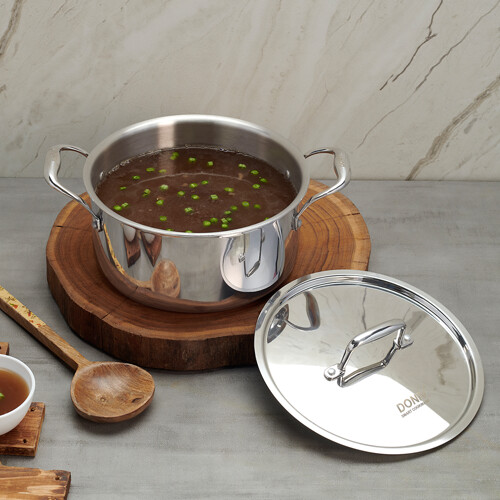 VINOD Titanium Triply Stainless Steel Sauce Pot with Lid 22CM casserole. Glass or Metal lid Induction friendly