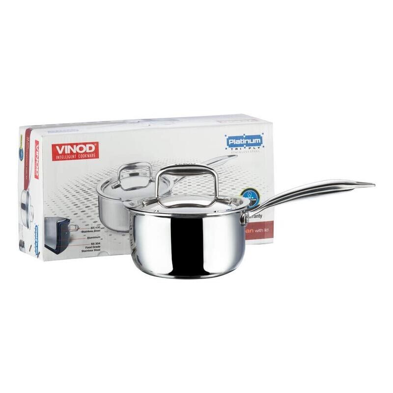 Vinod Platinum Triply Stainless Steel Saucepan with Lid 18cm (Induction Friendly)
