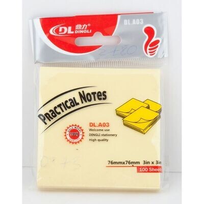 Wholesale Pack: DINGLI Sticky Notes 76x76mm 100 Sheets (12 Packs) - Model DLA03, Yellow