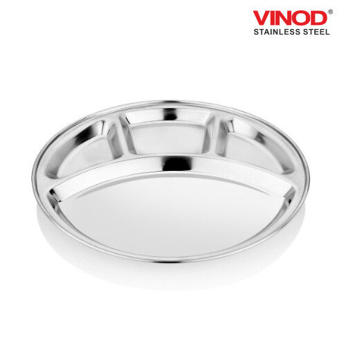 Vinod Stainless Steel Bhojan Thali, 4 Compartment Lunch & Dinner Plate 28cm