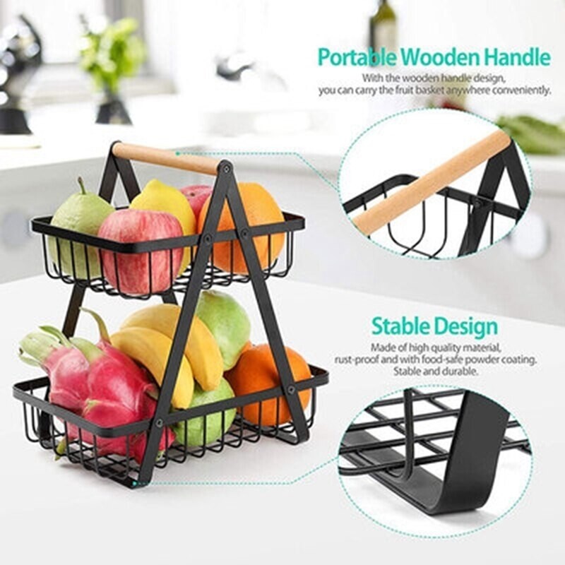 Metallic 2 layer Multifunctional organizer fruit rack. Available colours white &amp; black
