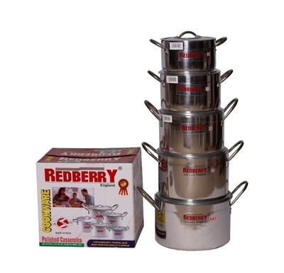 Redberry Cookware - Pardini Polished Heavy Aluminium Cooking Pots Set 5pcs (Size 18-26)
