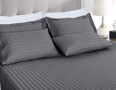 TC Hotel Stripe 4pc Bedding Set - Duvet Cover, Flat Sheet, 2 Pillowcases (6X6 King Size) Grey