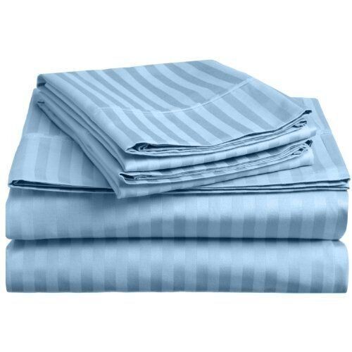 TC Hotel Stripe 4pc duvet cover, flat sheet, 2pillow case 6*6 King Size BLUE