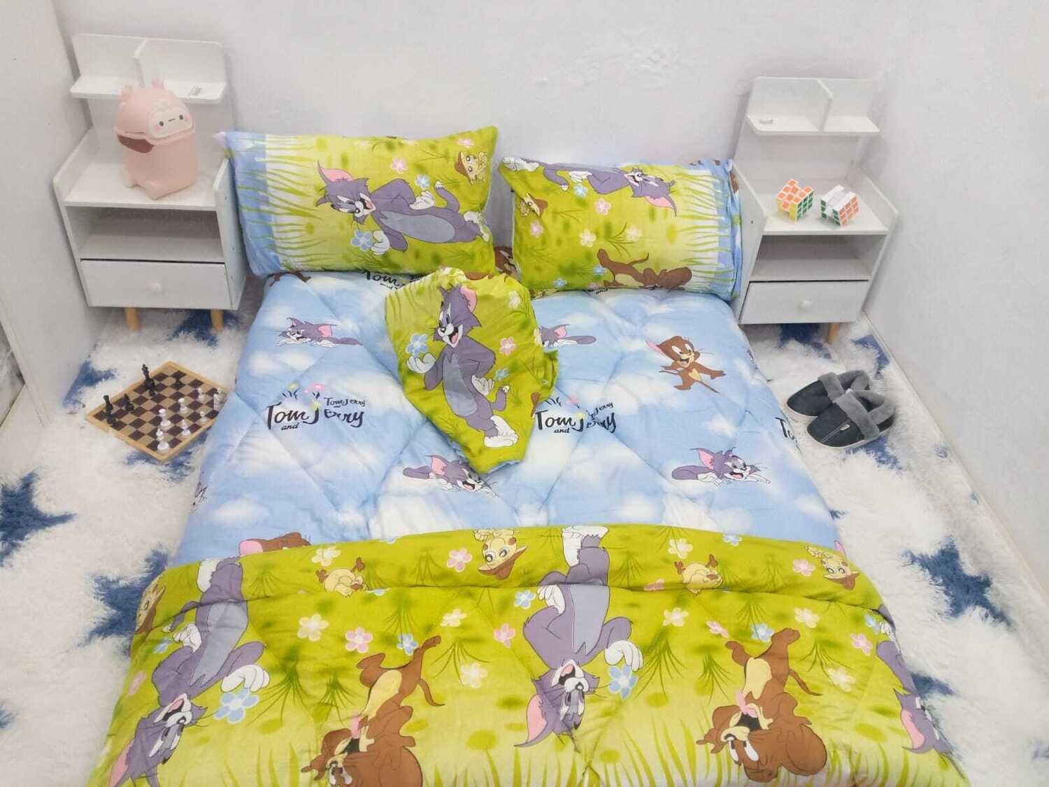 CIH Kids Carton print Comforter Duvet with 1 Flat Sheet,2 pillow cases polycotton 75GSM 4*6