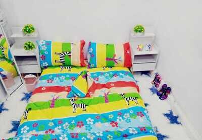 CIH Kids Carton print Comforter Duvet with 1 Flat Sheet,2 pillow cases polycotton 75GSM 4*6