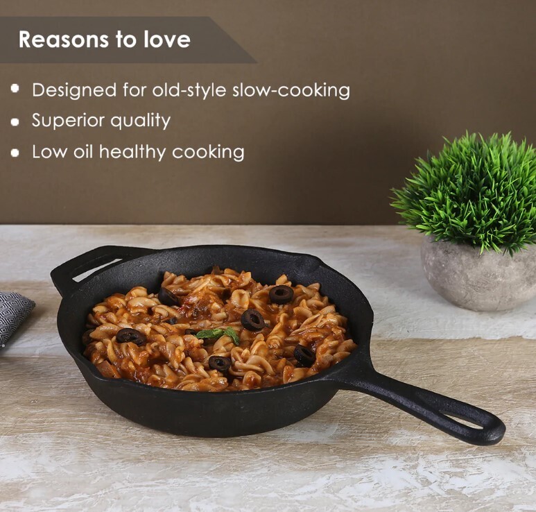 Wonderchef Forza Cast-iron Fry Pan, Pre-Seasoned Cookware, Induction Friendly, 24cm, 3.8mm 63153472